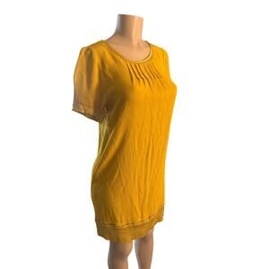 Women S Anthropologie Maeve Verdet Mustard Yellow Gold Shift Dress Short Slv